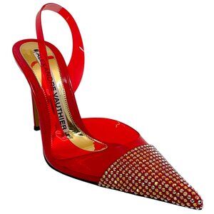 Alexandre Vauthier Red PVC Raquel Slingback Pumps with Crystal Embellishments